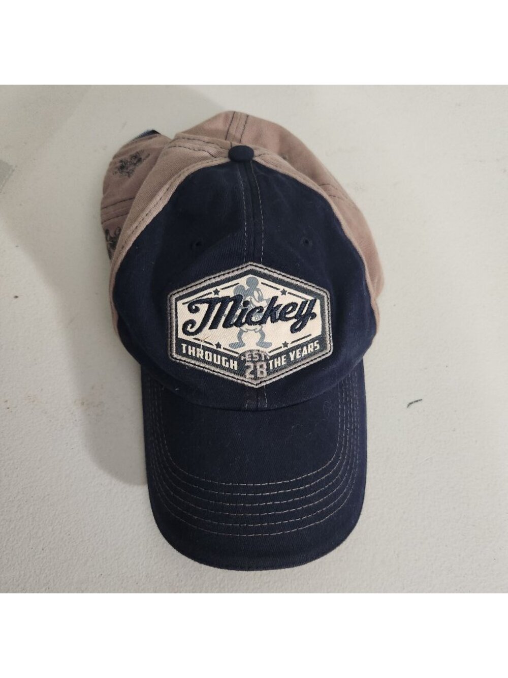 Mickey Mouse Disney World Two-Tone Baseball Cap Navy & Khaki Adjustable Spots